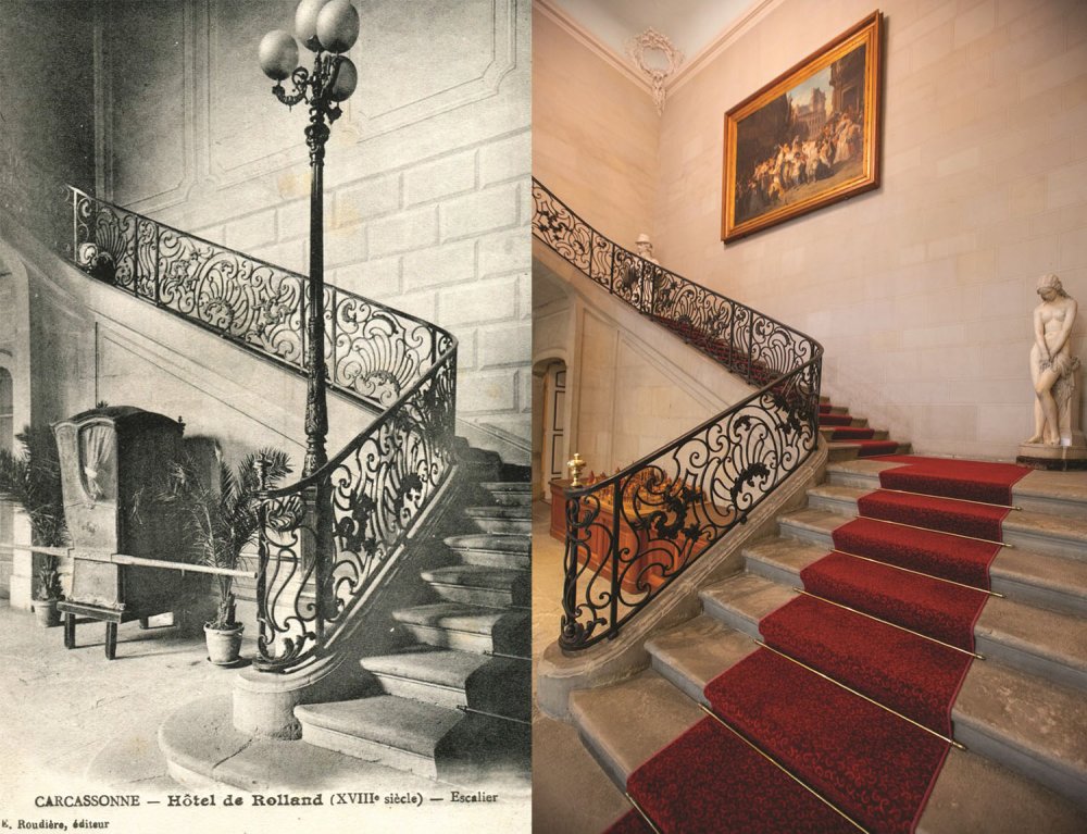Escalier d’honneur de l’Hôtel de Ville au 18ème siècle et aujourd’hui en 2021